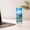 Beach tumbler on desk beside open laptop and flowers; perfect for daily use or gift-ready for beach lovers.